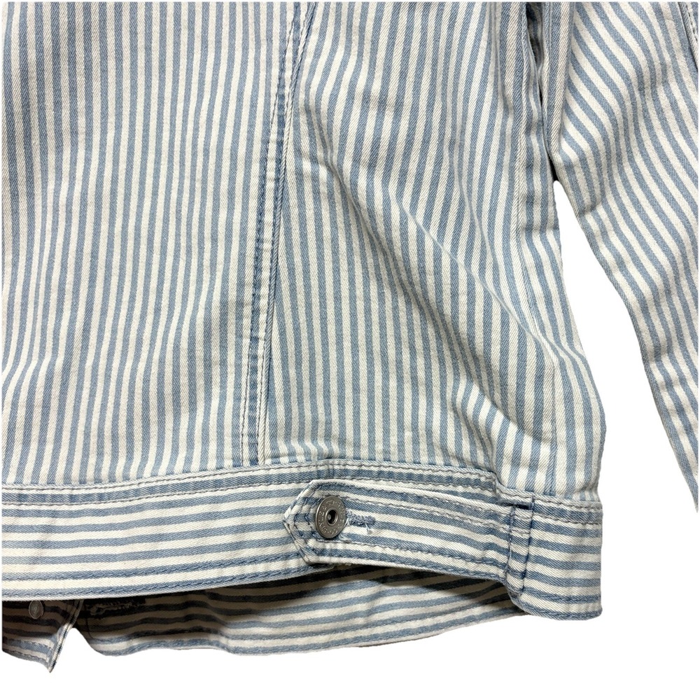 Style & Co Railroad Stripe Denim Jacket Womens Retro Blue White Retro Coat Sz M - Picture 6 of 10
